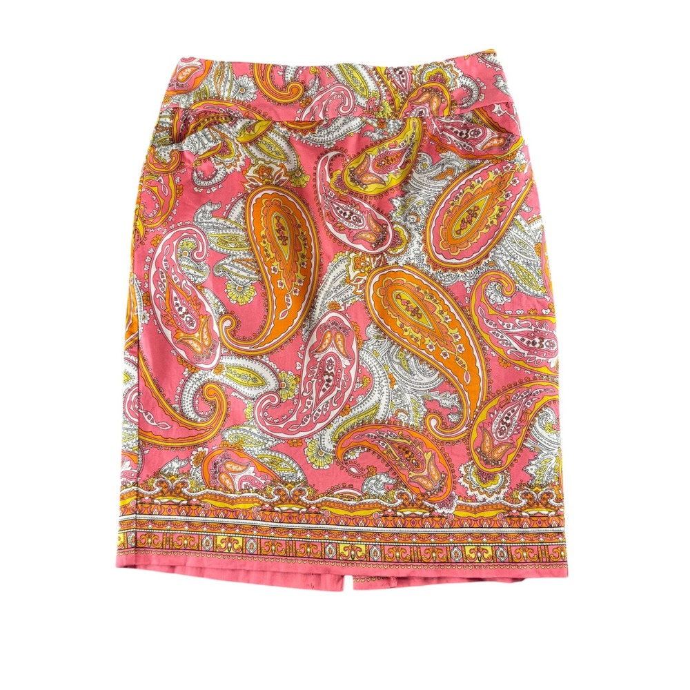 Charter Club Petite Pink Paisley Pencil Skirt Size 2P Cotton Blend Border Hem